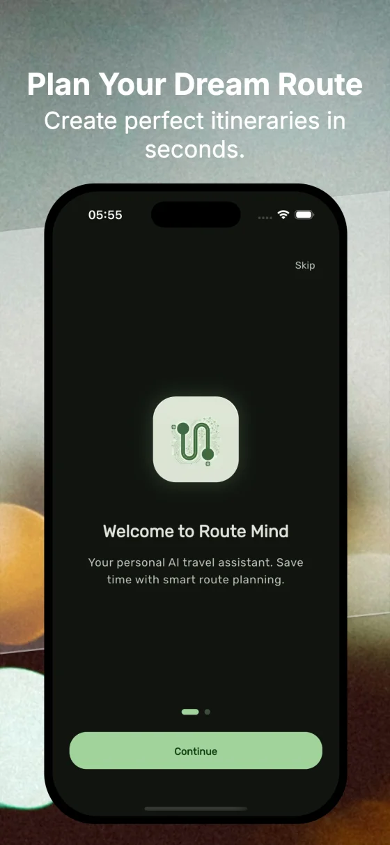 RouteMind AI Travel Planner - Smart Traveler Onboarding Screen